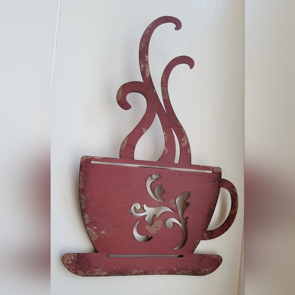 Other - Farmhouse Distressed Metal Coffee Cup w/Swirl Steam Cutout